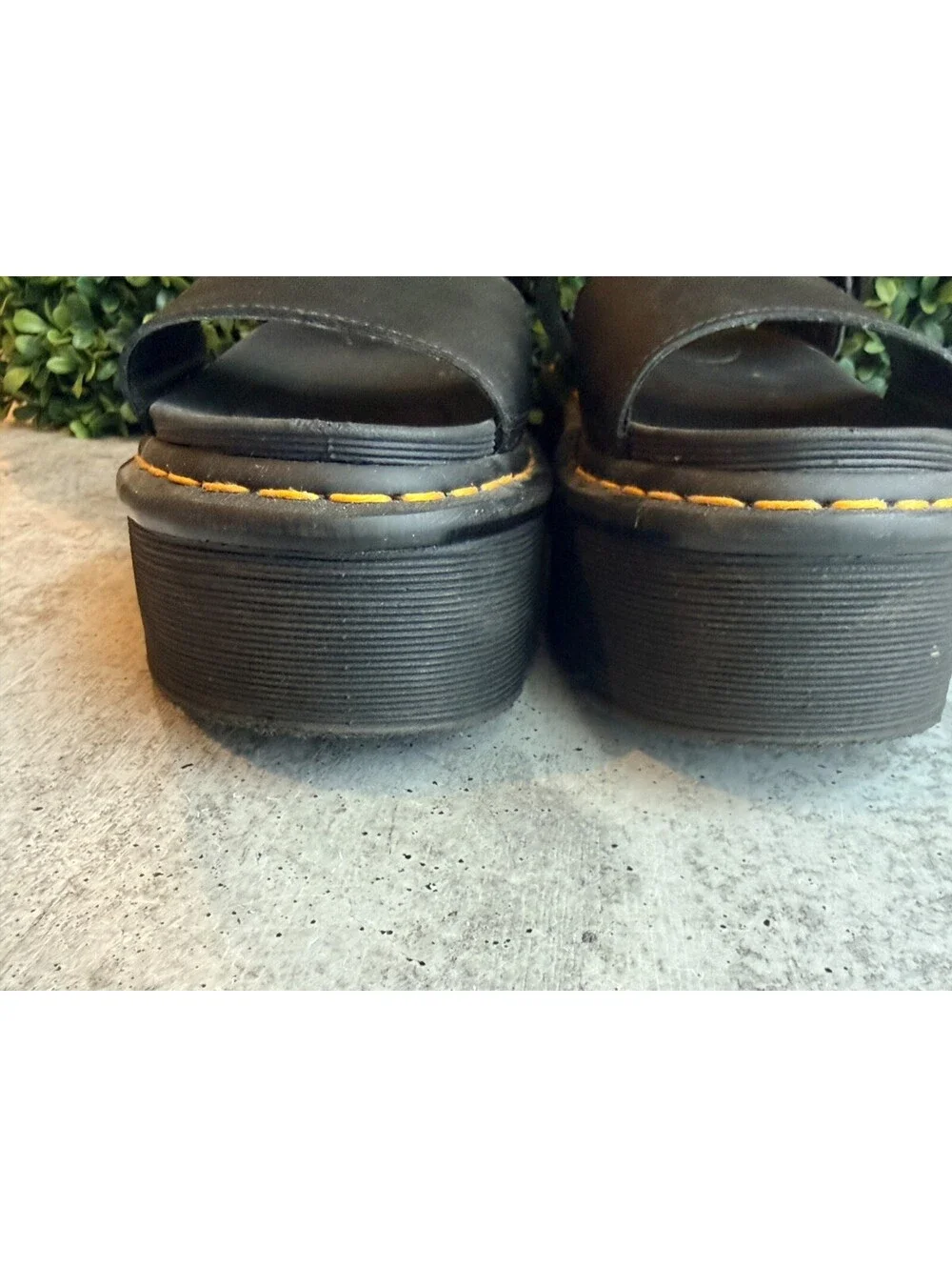 Dr. Martens Voss Quad Leather Women's Platform Sandals - Yellow Stitching Size 8